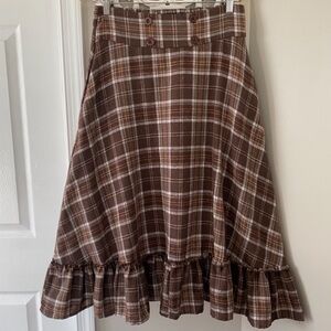 Belle Poque Plaid Ruffle Midi Skirt Prairie Cottagecore Cabincore Sz M